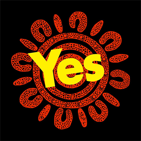 The word Yes in front of a sun illustration